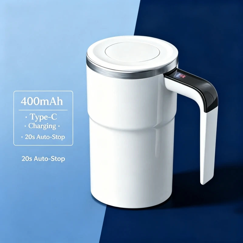 Self Stirring Mug with Temperature Display, 380ML Automatic Mixing Coffee Mug, USB Type-C Rechargeable Electric Stir Cup with Digital LED Screen, 20-Second Auto-Mix for Coffee Cocoa Protein Shake, 304 Stainless Steel Inner Wa