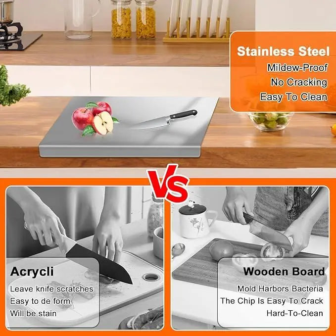 Large Stainless Steel Cutting Board with Lip for Kitchen over Sink Meat Chopping Board Metal Countertop Board