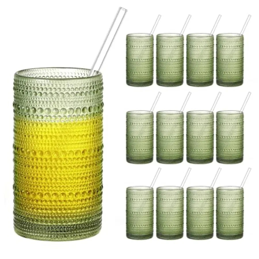 Vintage Hobnail Embossed Highball Drinking Glasses Set of 6