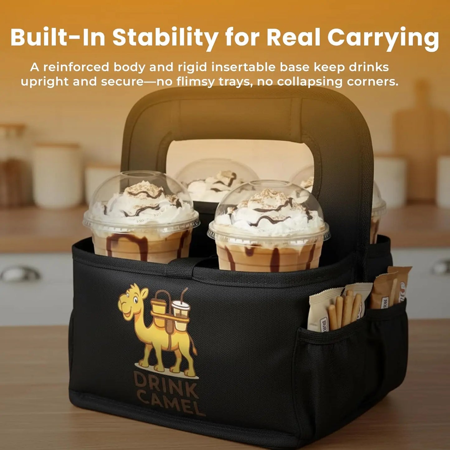 Reusable Drink Carrier With Handle, Insulated No Spill Bag For Travel And Car