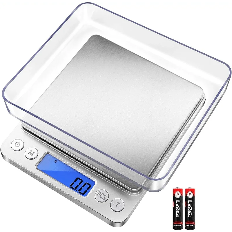 Digital Kitchen Scale 3000G/ 0.1G, Pocket Food Scale With 6 Measurement Modes, Lcd, Tare Weight, Digital Scale Grams And Ounces With 2 Trays Of Food, Cooking, Nutrition (Including 2 Batteries, 2 Trays)