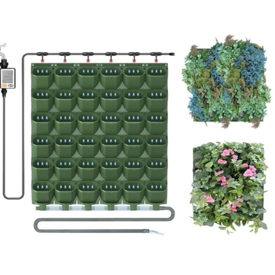 Vertical Garden Planter For Indoor Plants: Self-Watering Wall-Mounted System With 36 Pots, Plastic Material, Black Color, Integ