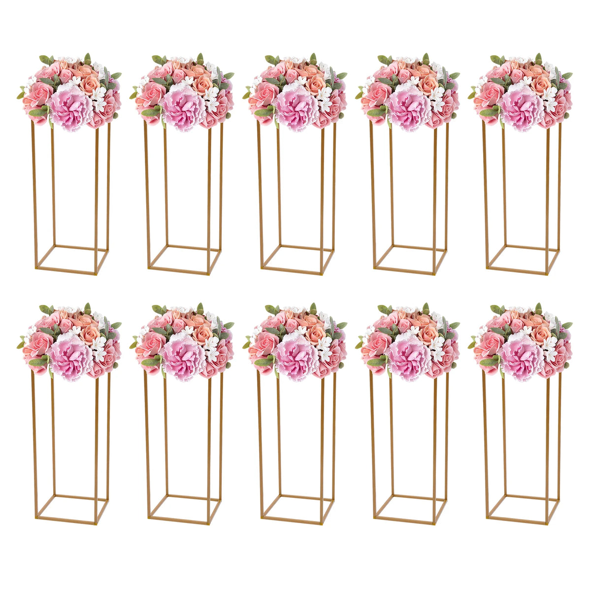 10Pcs Wedding Flower Stand Set 23.62"H Gold Metal Column Rack Wedding Party Prop Decor Balloon Display Holder Flower Vase Pillar