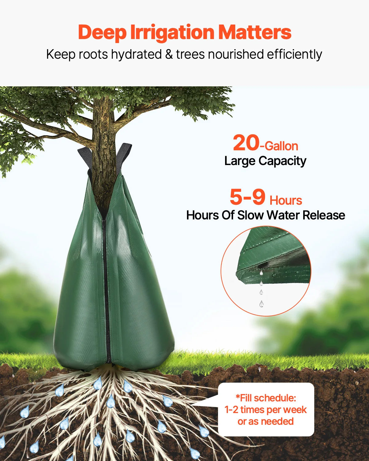 VEVOR Tree Watering Bag Refillable Tree Drip Irrigation Bags with Zipper Durable Tree Watering System for Deep Root Targeting
