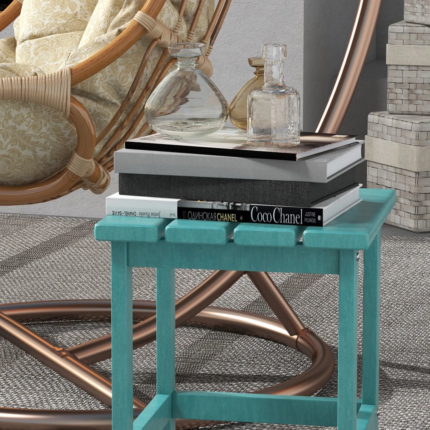 Patio Side Table, Outdoor Plastic End Table for Backyard Deck Lawn, Green