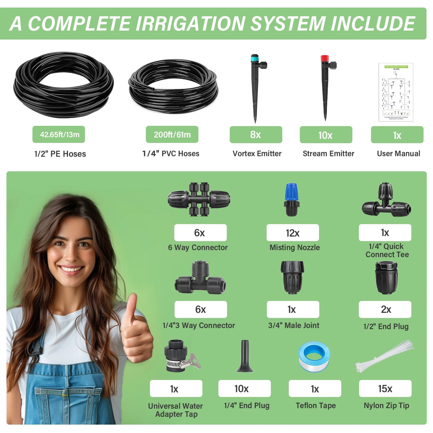 Drip Irrigation Kit for Garden Plants With Hose And Emitters