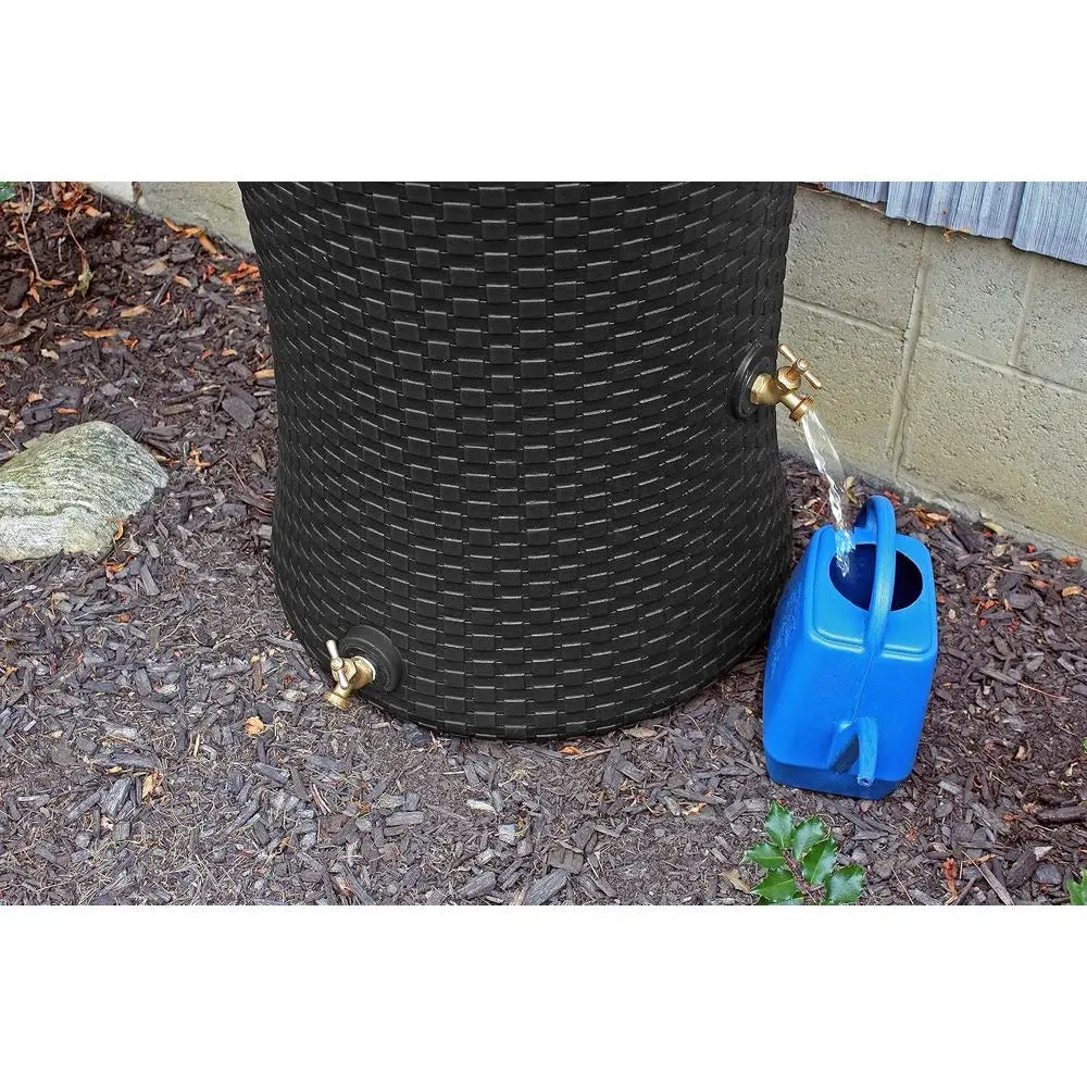 50 Gallon Outdoor Rainwater Barrel with Planter and Brass Tap, Black