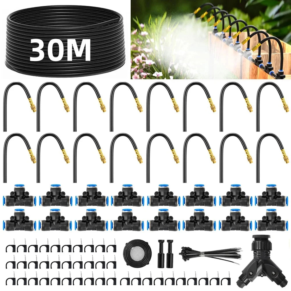 117X 30M Micro Drip Irrigation System Automatic Plant Watering Kit with Adjustable Drippers & Hose, Outdoor Garden Misting Tools