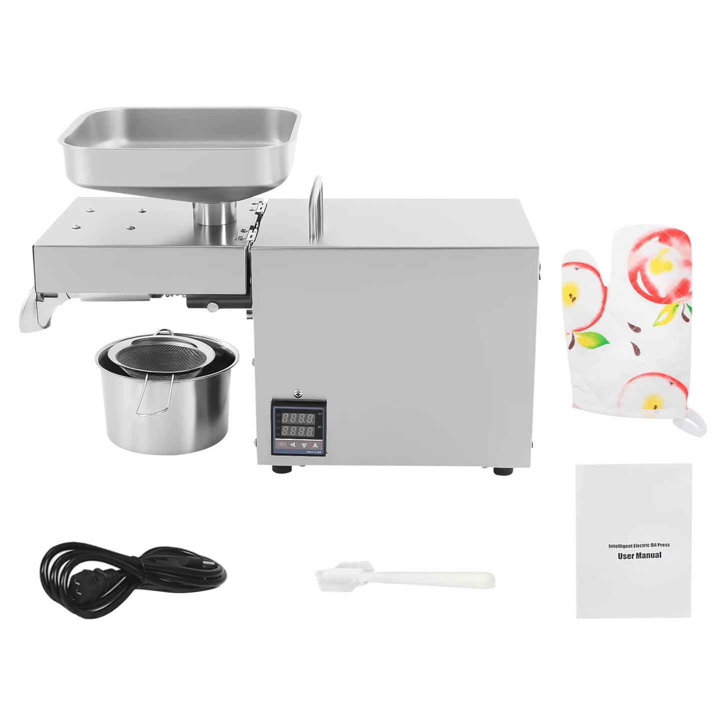 610W Electric Oil Press Machine 304 Stainless Steel Cold/Hot Press Brushless Motor Temp Control for Nuts Seeds Olive 110V/220V
