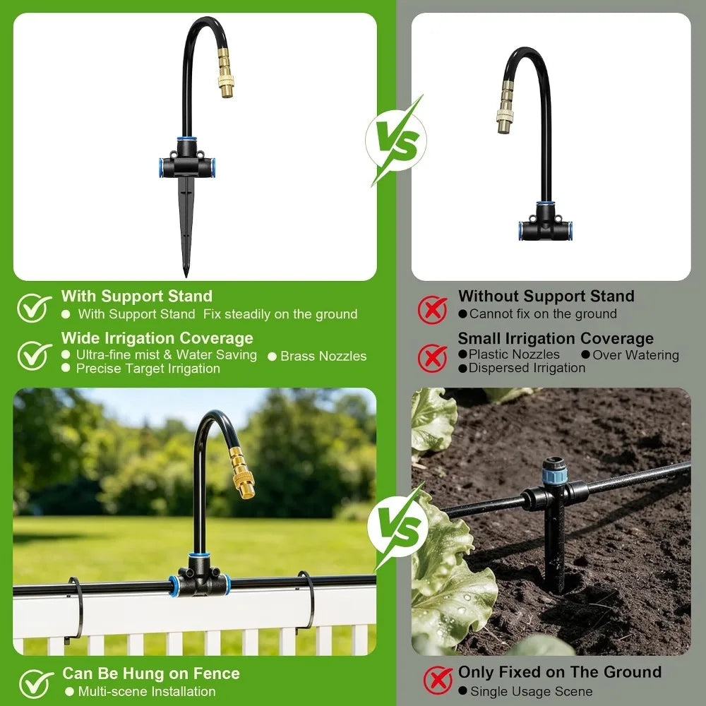 200Ft 360° Adjustable Irrigation System With Stake Holders, 1/4" Tubing, 32 Nozzles, Automatic Watering Misting Sprinkler For Garden, Raised Bed, Lawn, Plants