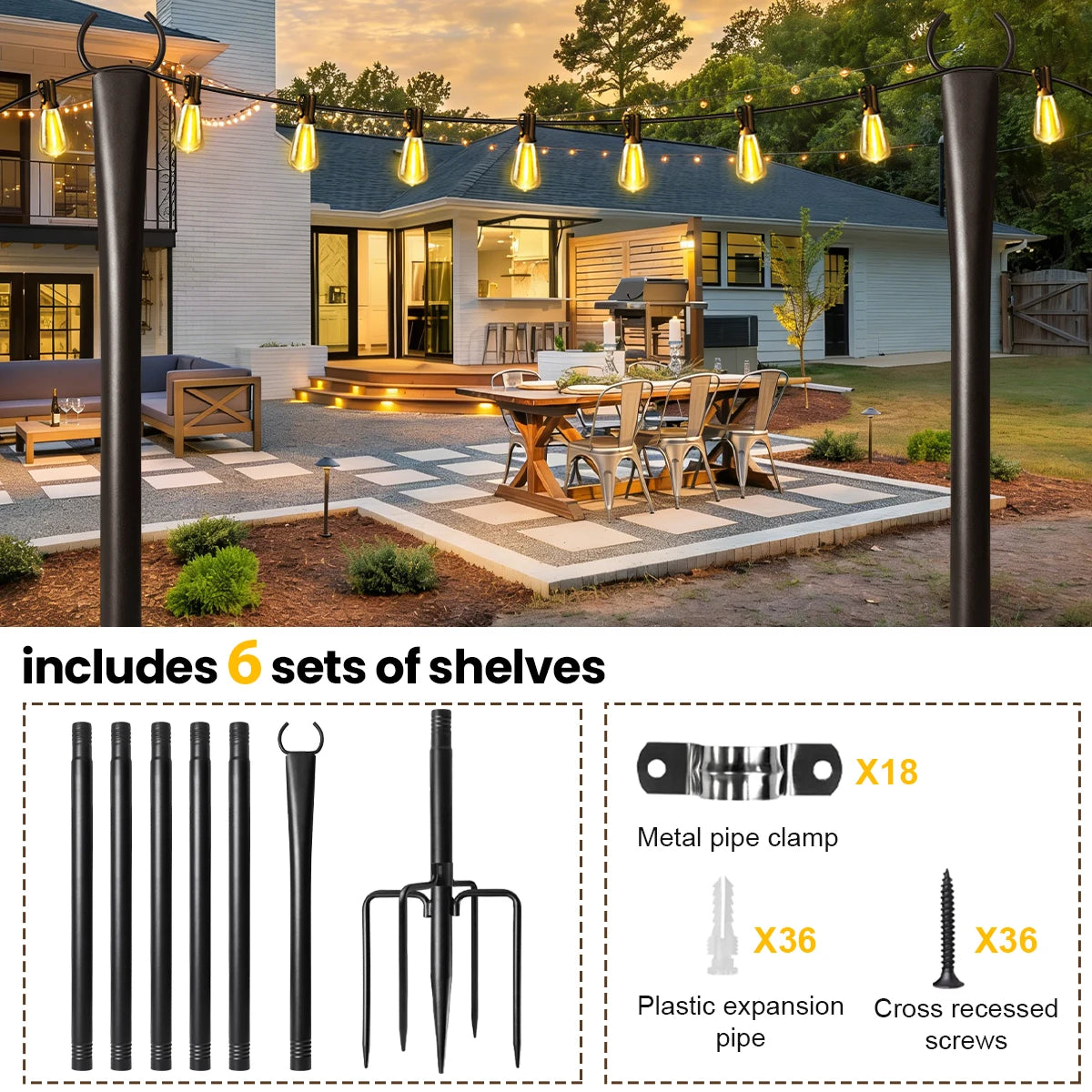 Aiopp Heavy Metal String Light Poles With Fork Patio