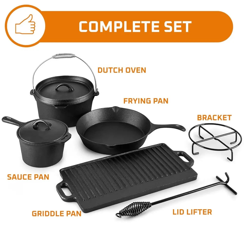 Cast Iron Camp Cook Set 7-Piece With Dutch Oven Lids