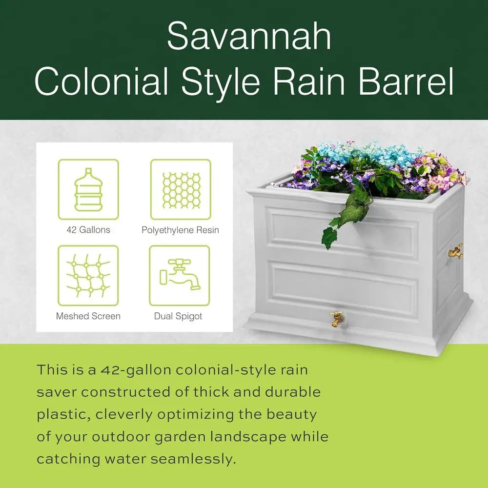 42 Gallon Colonial Rainwater Barrel with Drainage and Brass Faucets, Light Gray
