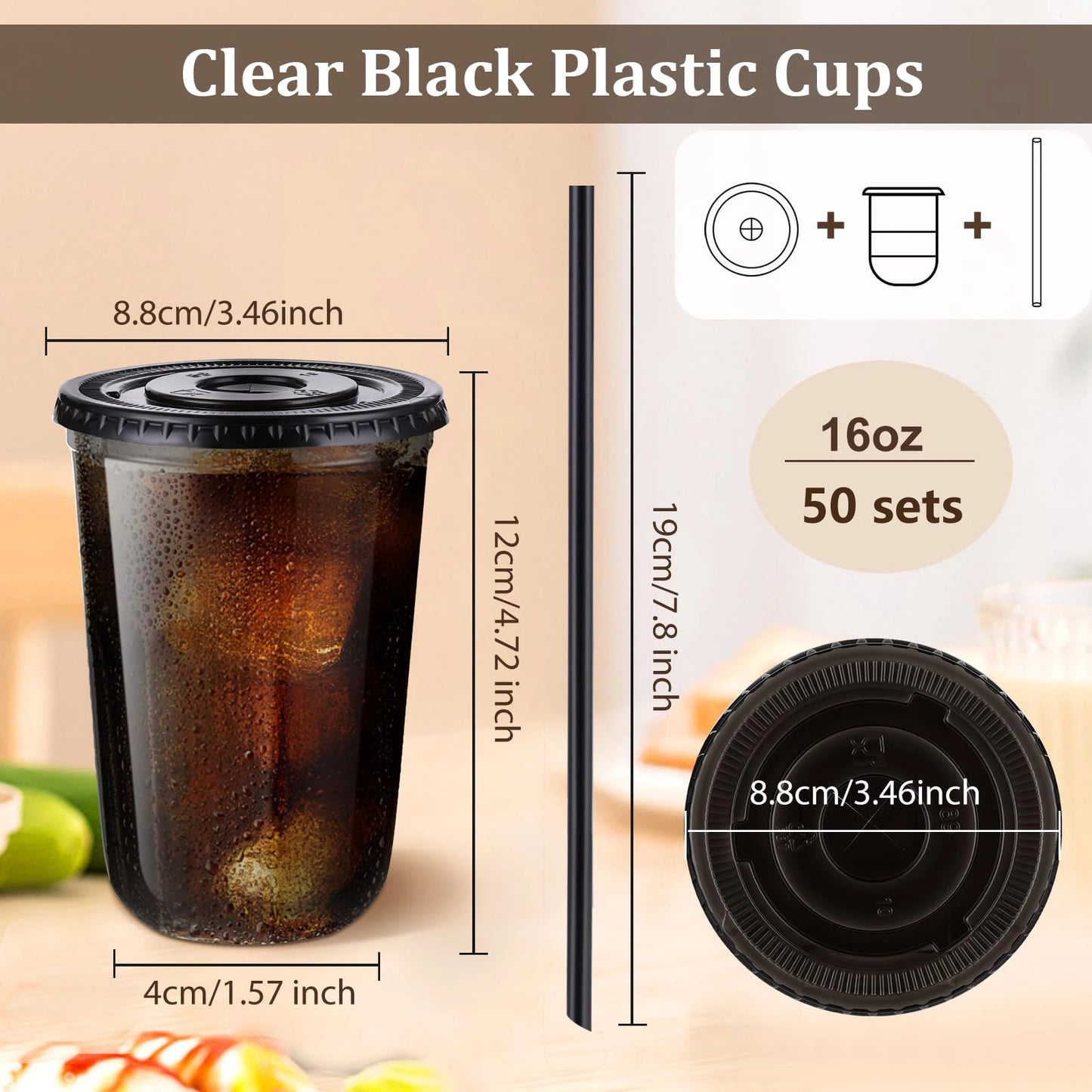 Disposable Cups With Lids And Straws For Parties, 50 Sets