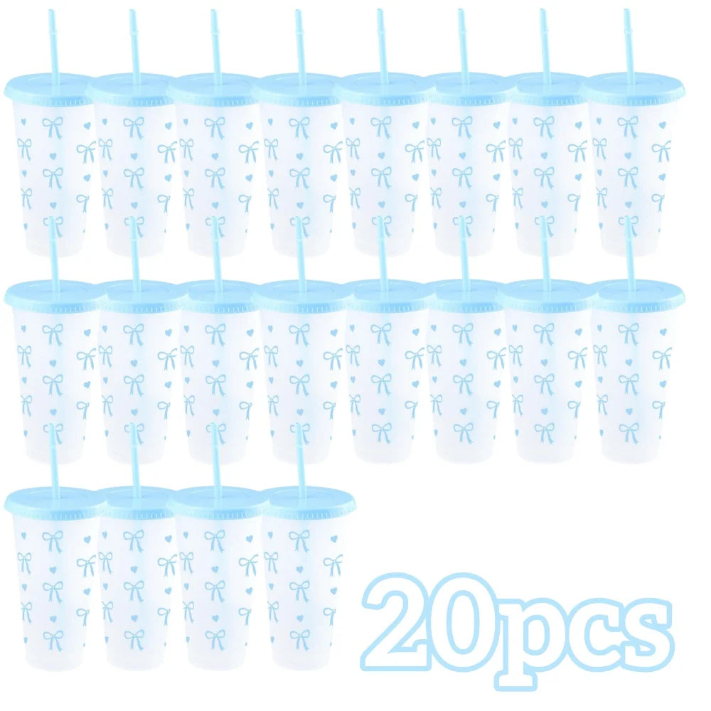 Reusable Cups With Straw And Lid For Cold Drinks Bow