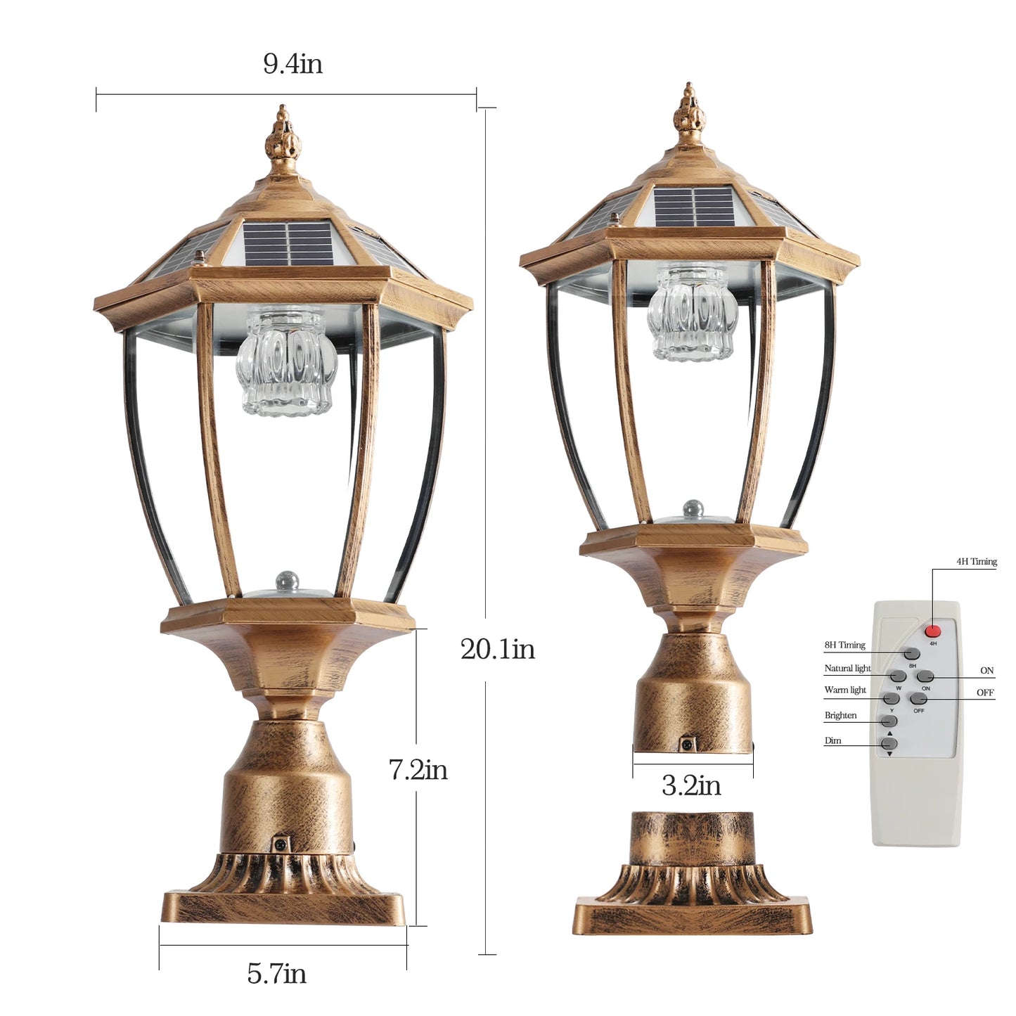 ARLGSITE Vintage Solar LED Post Light Outdoor Garden Lamp