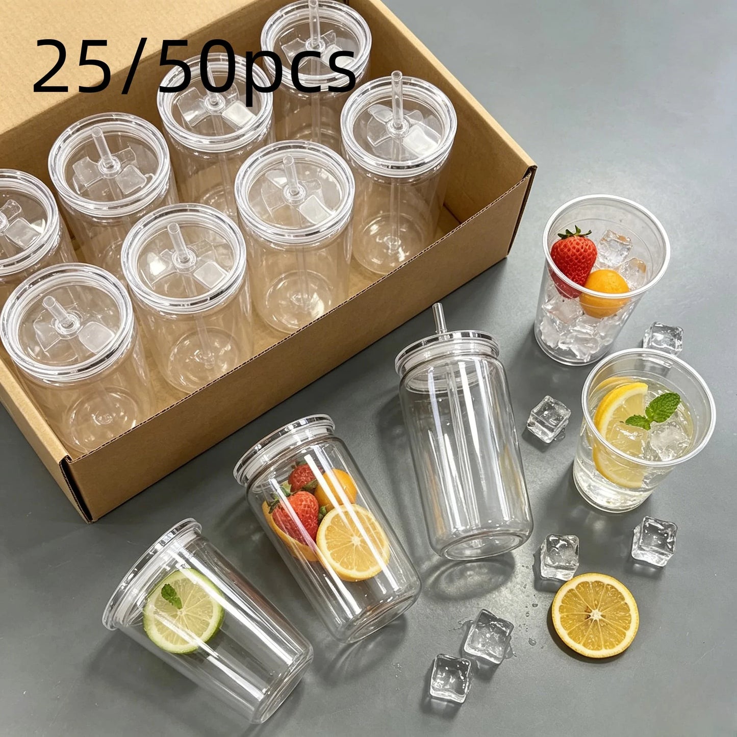 Clear Plastic Cups With Straw And Lid Reusable Portable