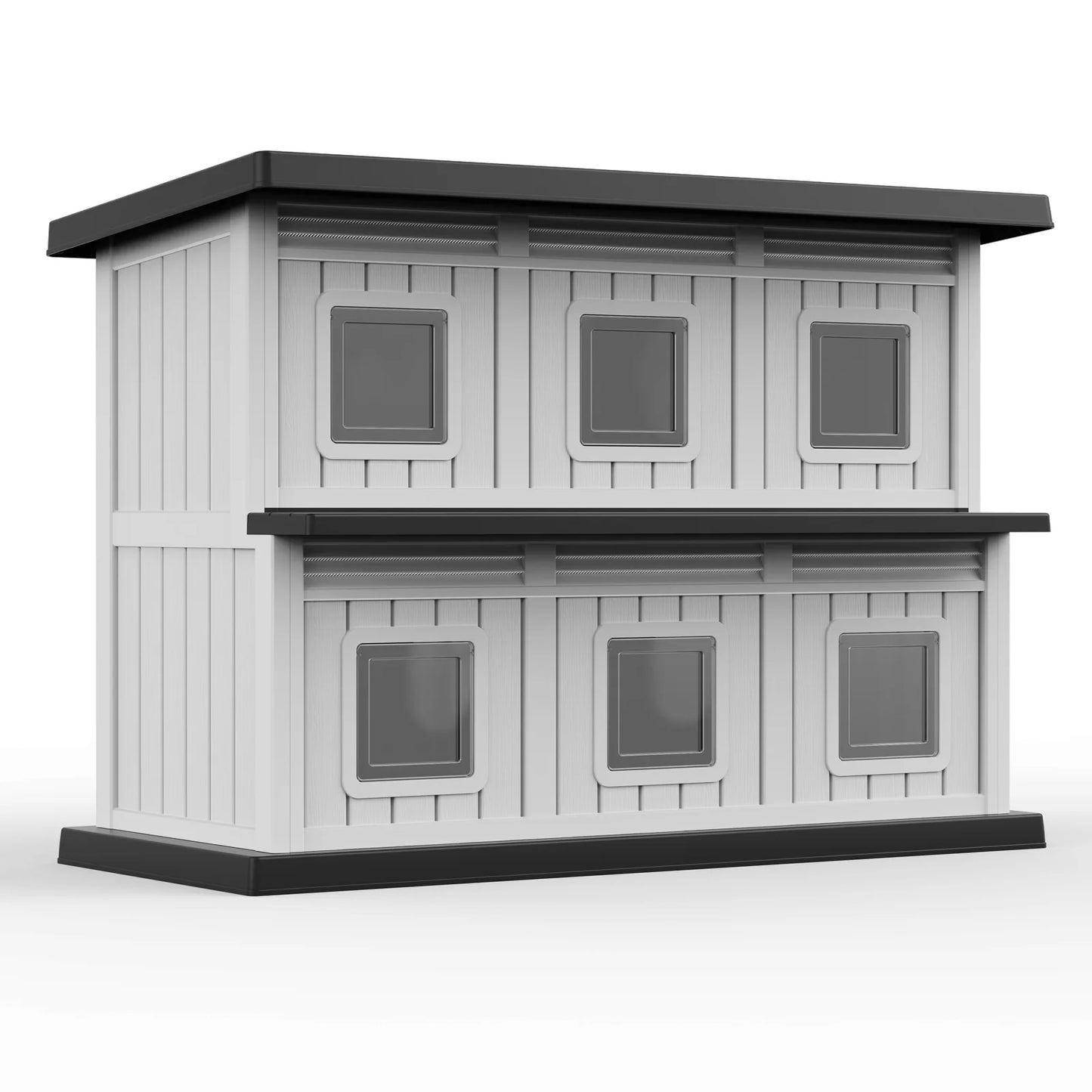 2-Tier Resin Cat House, Weatherproof Double Layer Outdoor Cat Apartment with Multiple Access Doors for Indoor Outdoor Use