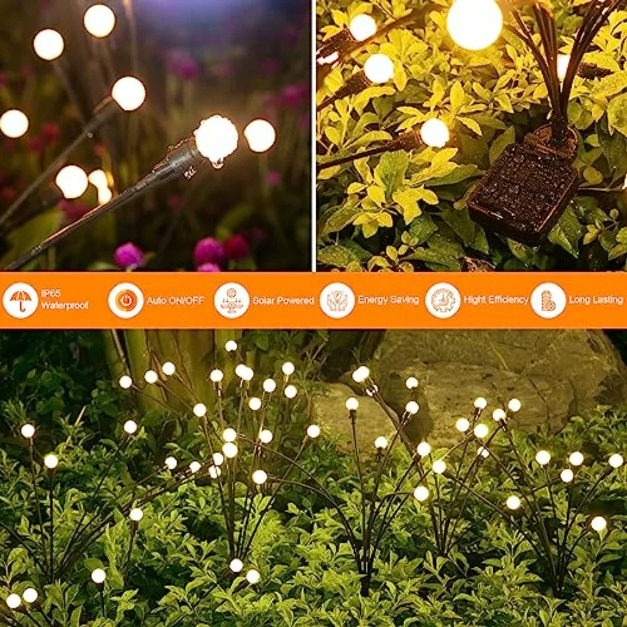 Solar Lights Outdoor 4 Pack, 32 LEDs,Solar Garden Lights, Outdoor Decorations, Firefly Light for Patio Decor, Big Bulb, Unique