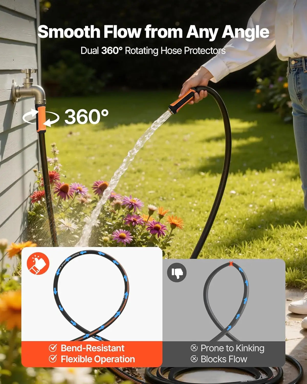 Heavy Duty Garden Hose 100 ft 5/8", 4-Layer Rubber Water Hose with 150PSI Working & 600PSI Burst, Flexible Non-Kink Outdoor Hose