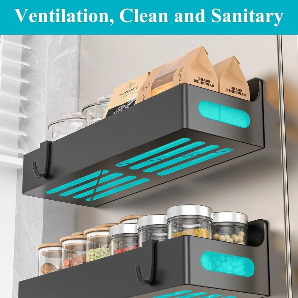 4-Pack Magnetic Spice Rack Organizer with Hooks for Kitchen Storage, Black