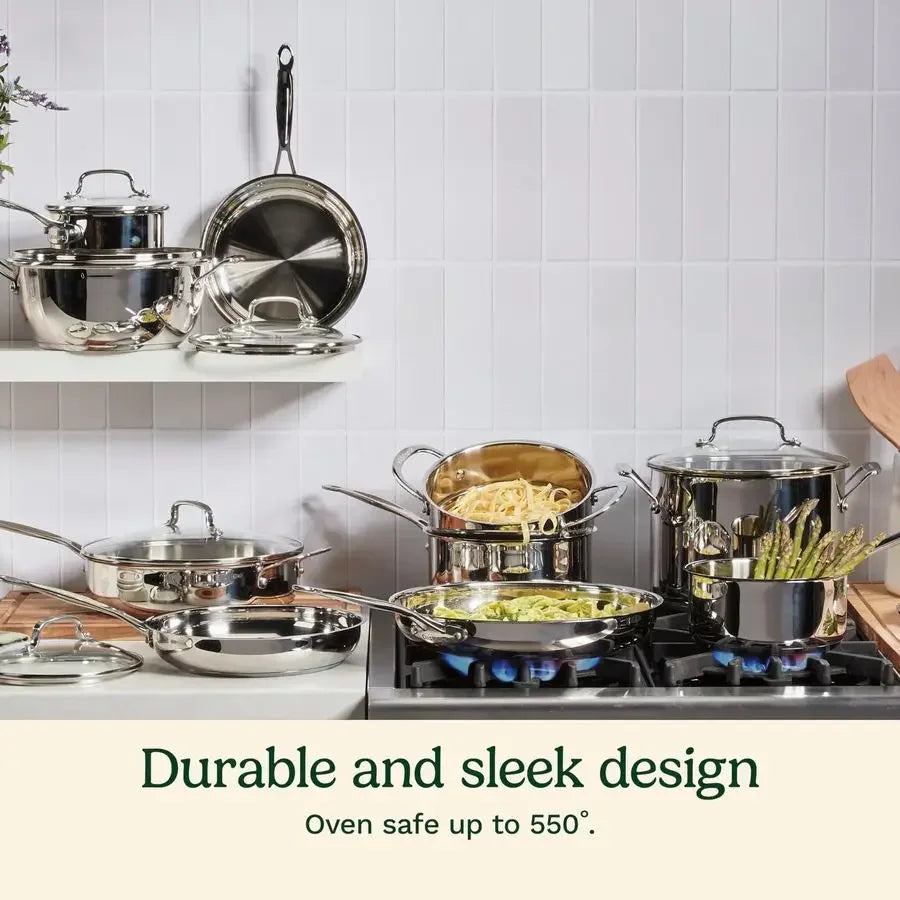 Stainless Steel Cookware Set With Aluminum Core For Even Heating