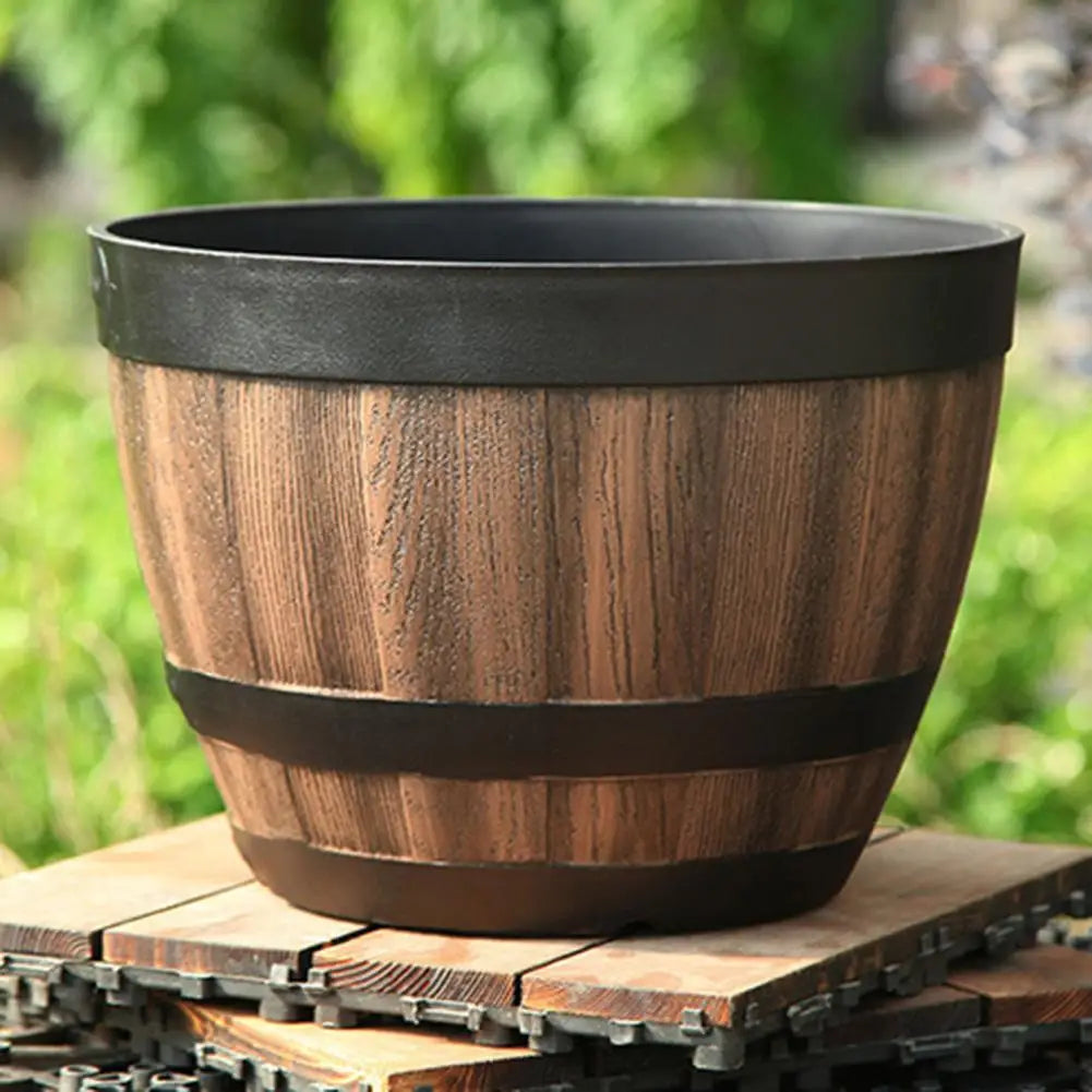 Rustic Farmhouse Whiskey Barrel Planter With Drainage Holes Plastic