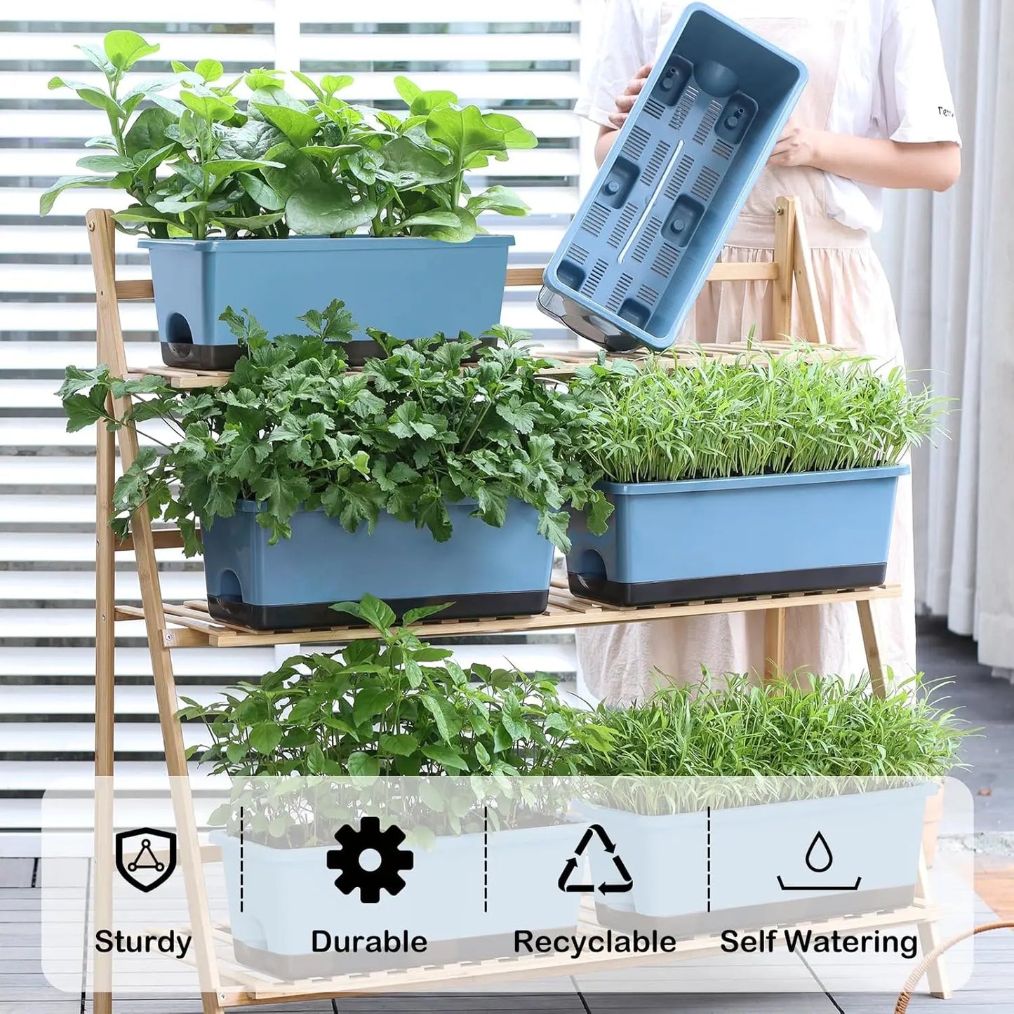 Self-Watering Window Box Planter Set, 8-Piece Rectangular Pots
