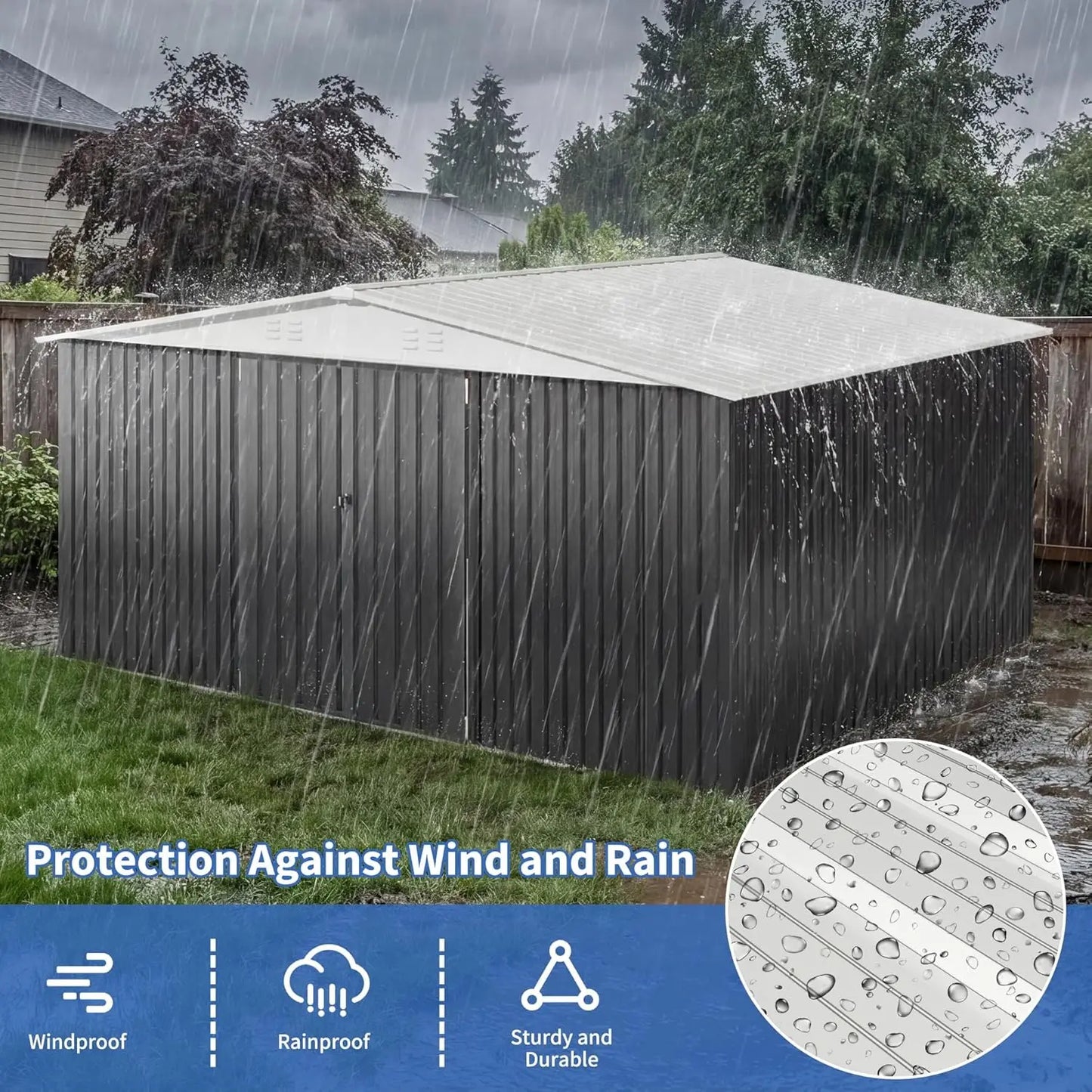 Metal Storage Shed With Lockable Doors For Backyard