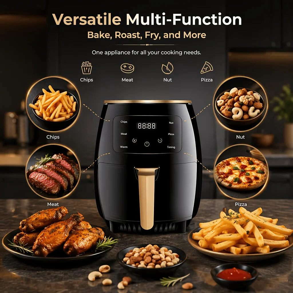 LED digital touch screen large capacity multifunctional fully automatic intelligent cooking air fryer. Temperature/time adjustment settings. Kitchen Tools - Suitable for family gatherings, braising, frying, fast food preparat