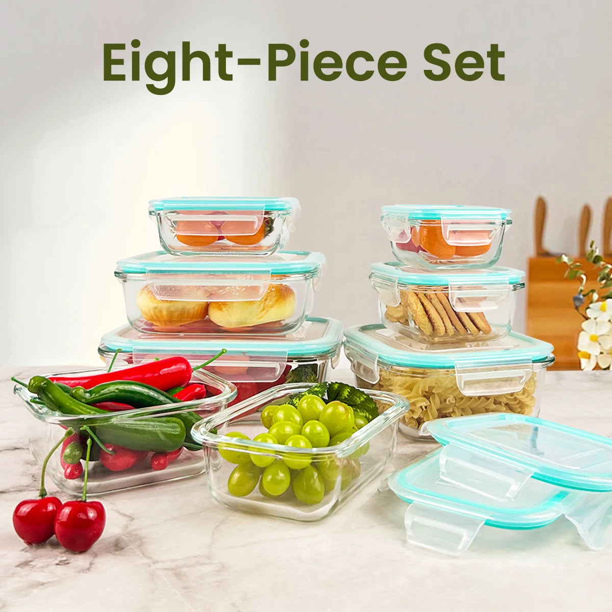 Glass Food Storage Containers 8 Pieces Leakproof Airtight Microwave Safe