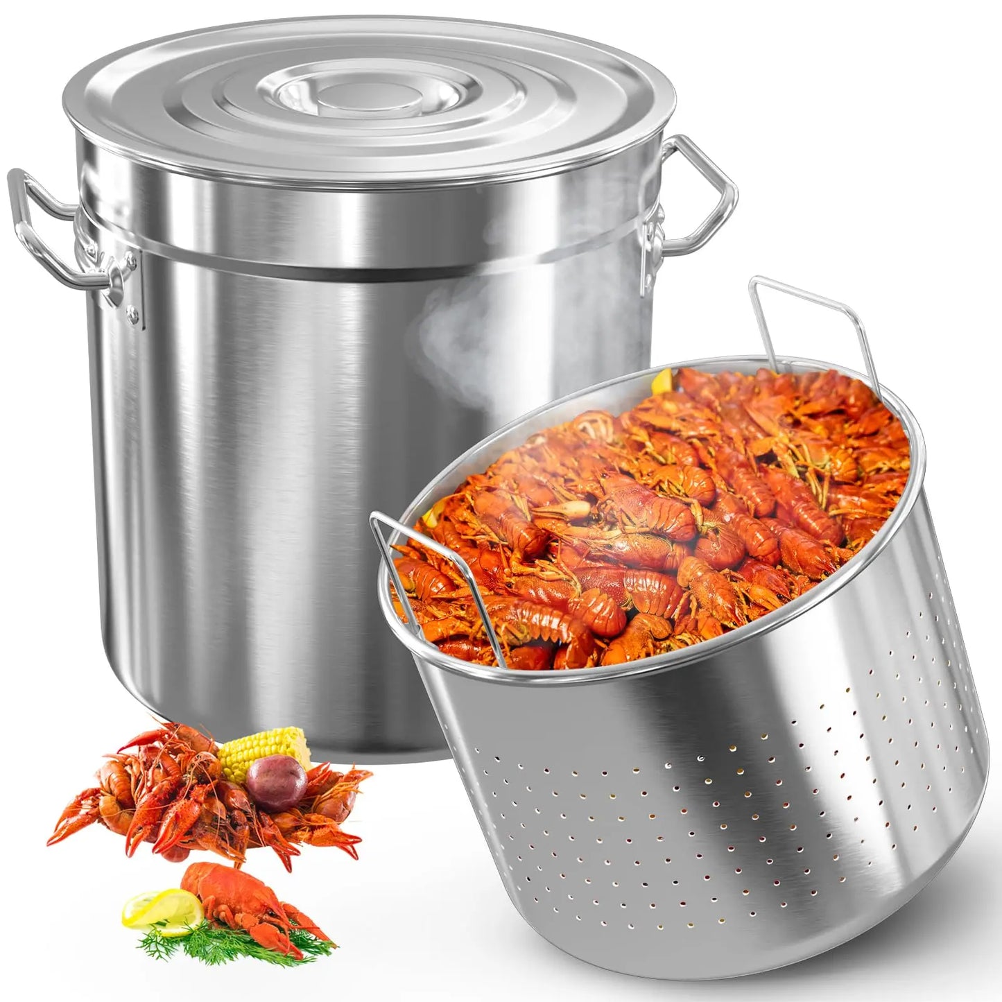 JETTING Stainless Steel Seafood Boil Pot With Lid And Strainer
