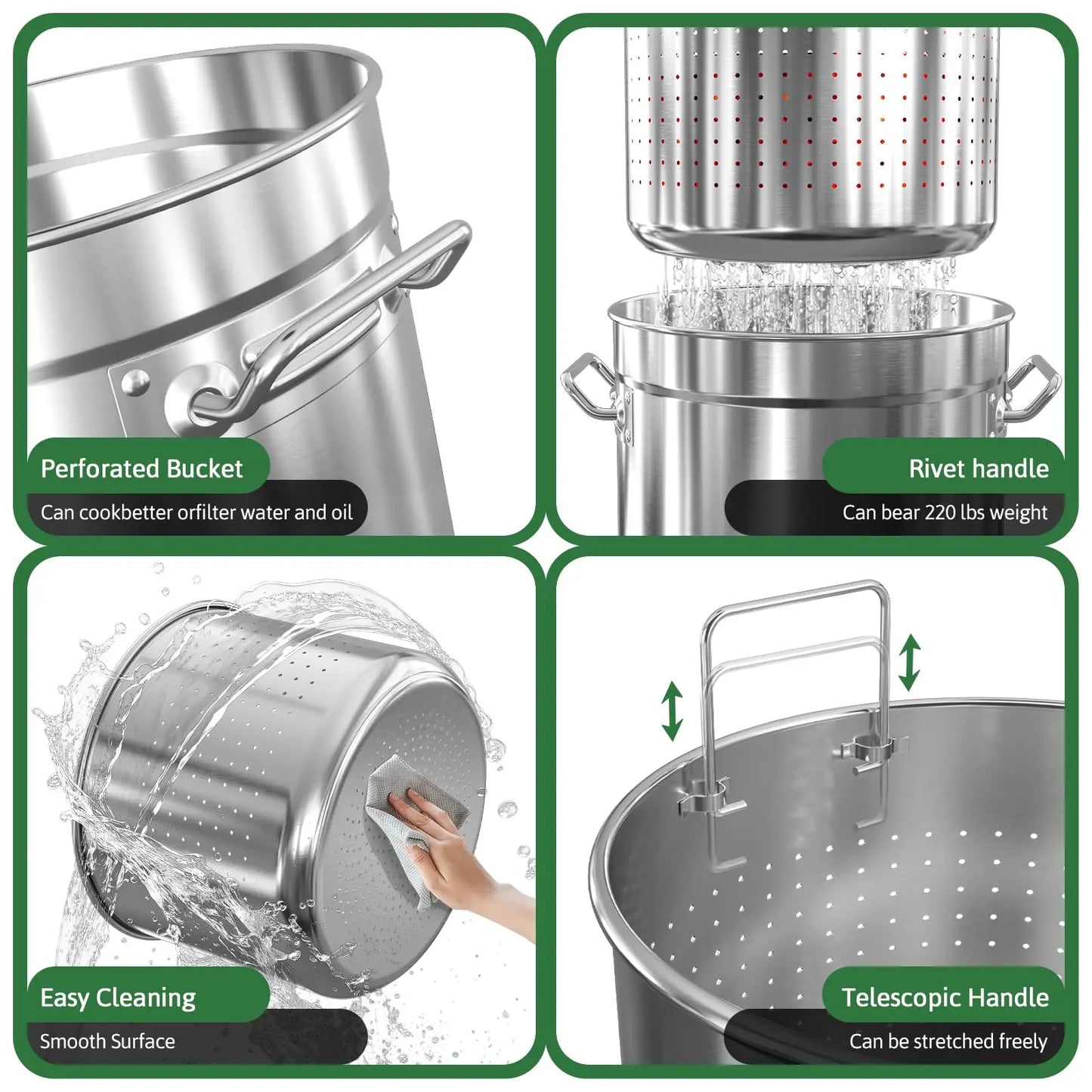 JETTING Stainless Steel Seafood Boil Pot With Lid And Strainer