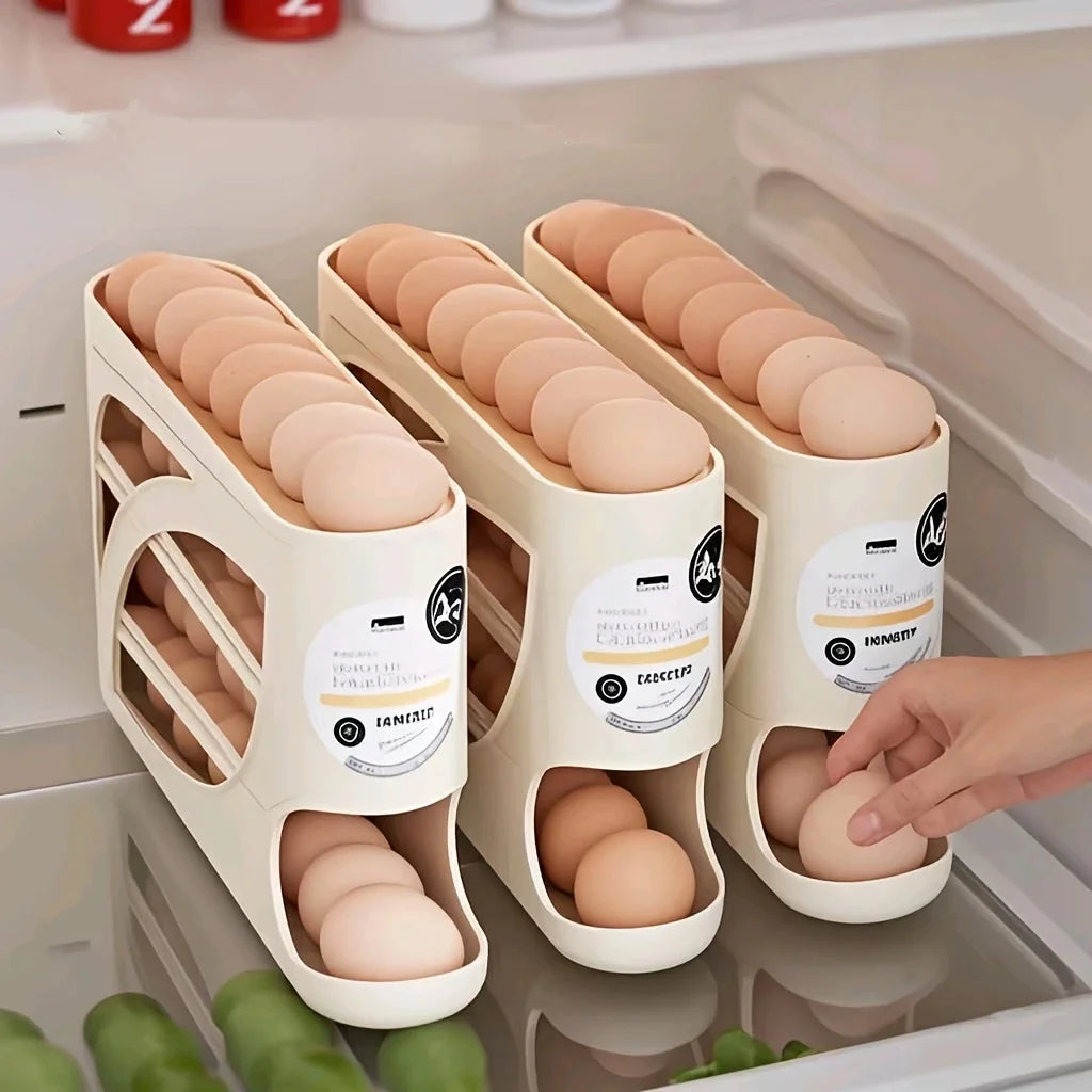 Three-Tier Rolling Egg Storage Container Holds 24 Eggs In Refrigerator