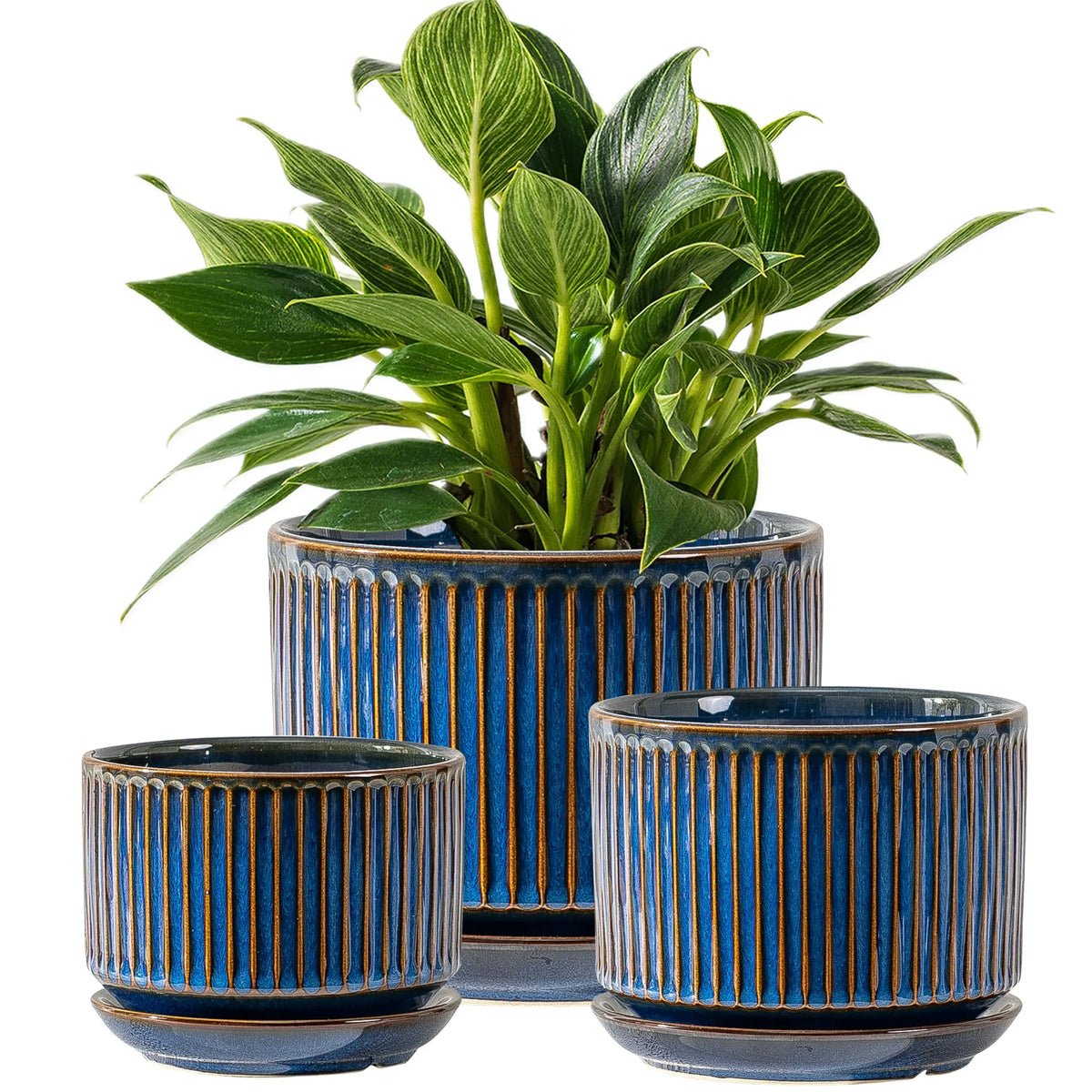 SURE YUESI Ceramic Plant Pots Set of 3, Indoor Outdoor Planters with Drainage Hole and Saucer, Ceramic Flower Pots for Indoor Plants, 4.3+5.5+6.8 Inch, Home, Garden, Patio and Office, Matte Green