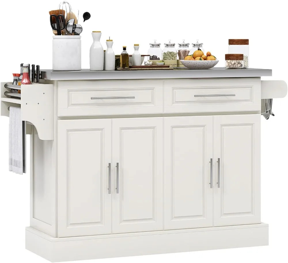 Rolling Kitchen Island Cart With Wheels Portable Stainless Steel Top