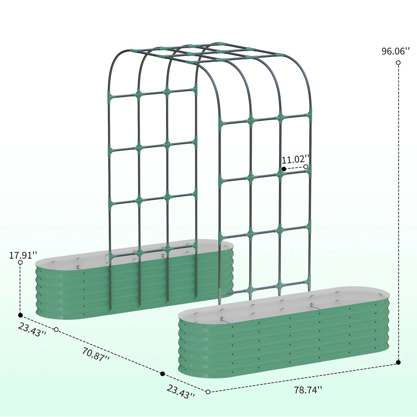 HiMISS Galvanized Raised Garden Bed With Arch Trellis Planter Box