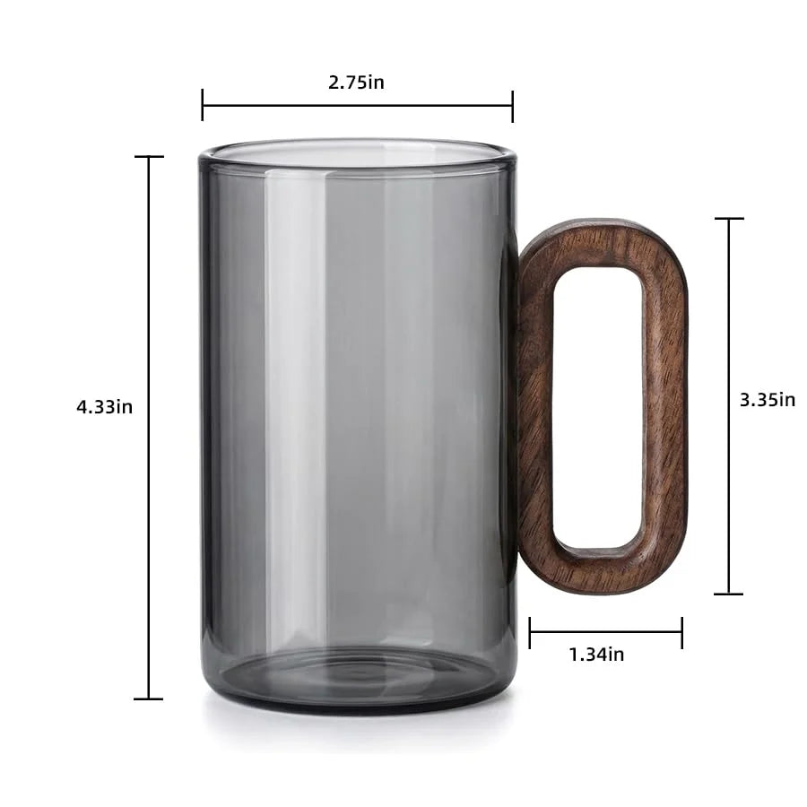 Borosilicate Glass Coffee Mugs With Walnut Handle Dishwasher Safe
