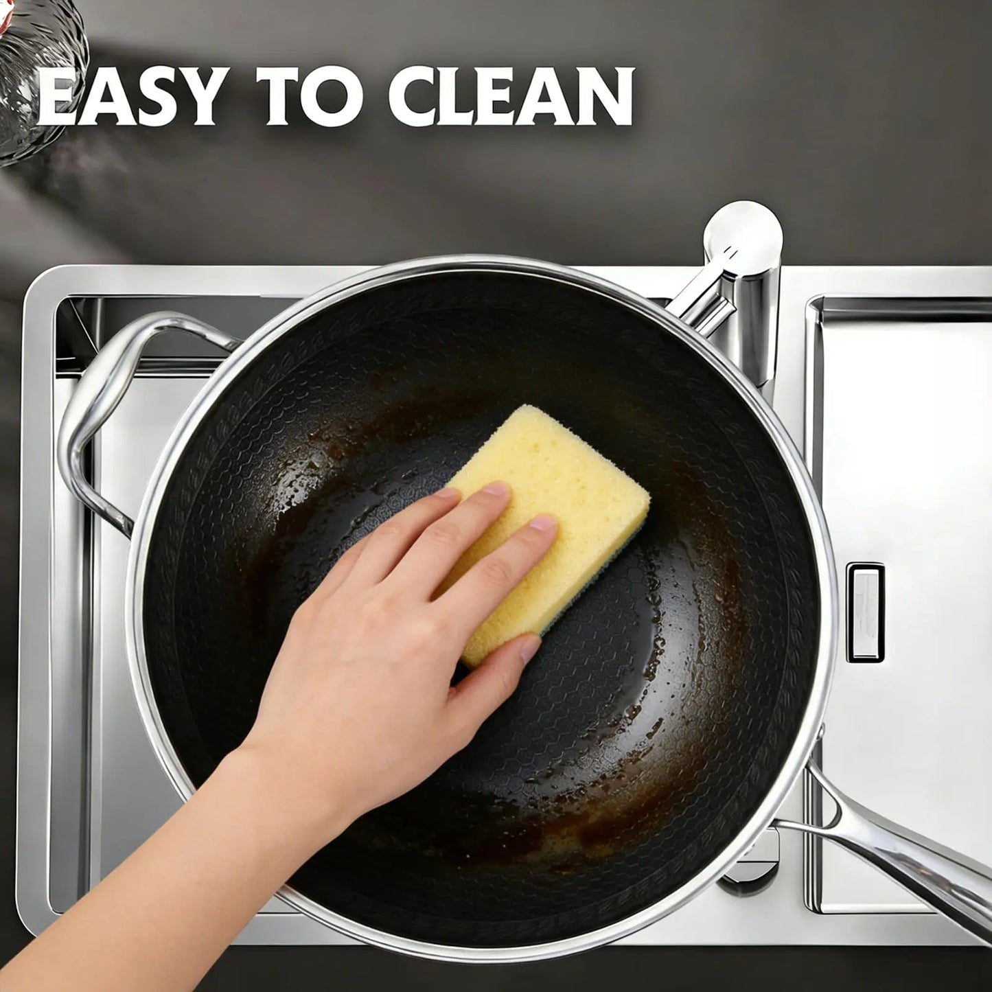 HiMISS Stainless Steel Wok Pan With Snowflake Nonstick Coating