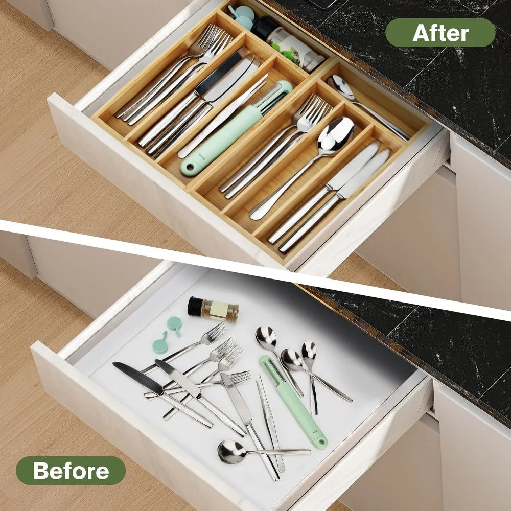 Bamboo Silverware Drawer Organizer With Grooved Dividers
