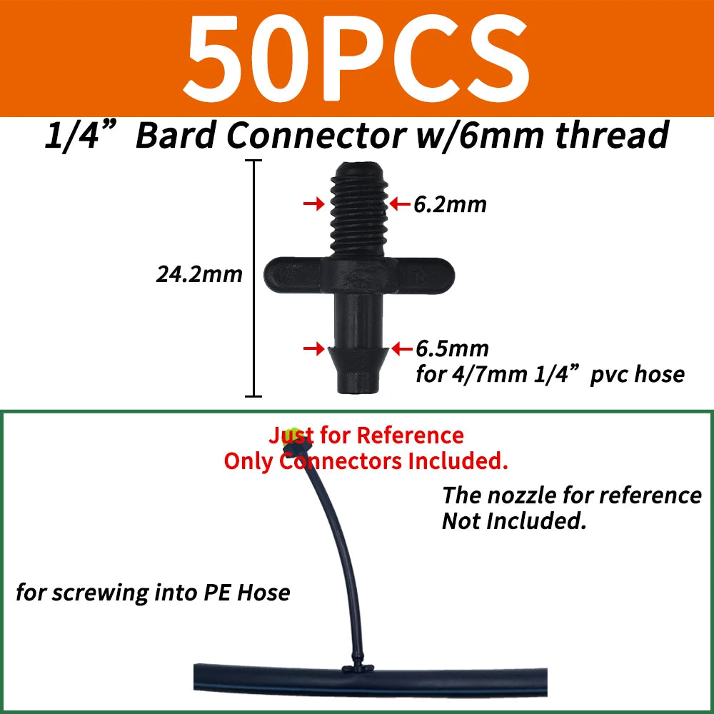 50PCS Plastic Barbed 3-Way TEE Connector for 4/7mm Tubing Watering Pipe Hose Couplings Micro Drip Irrigation Garden Tools