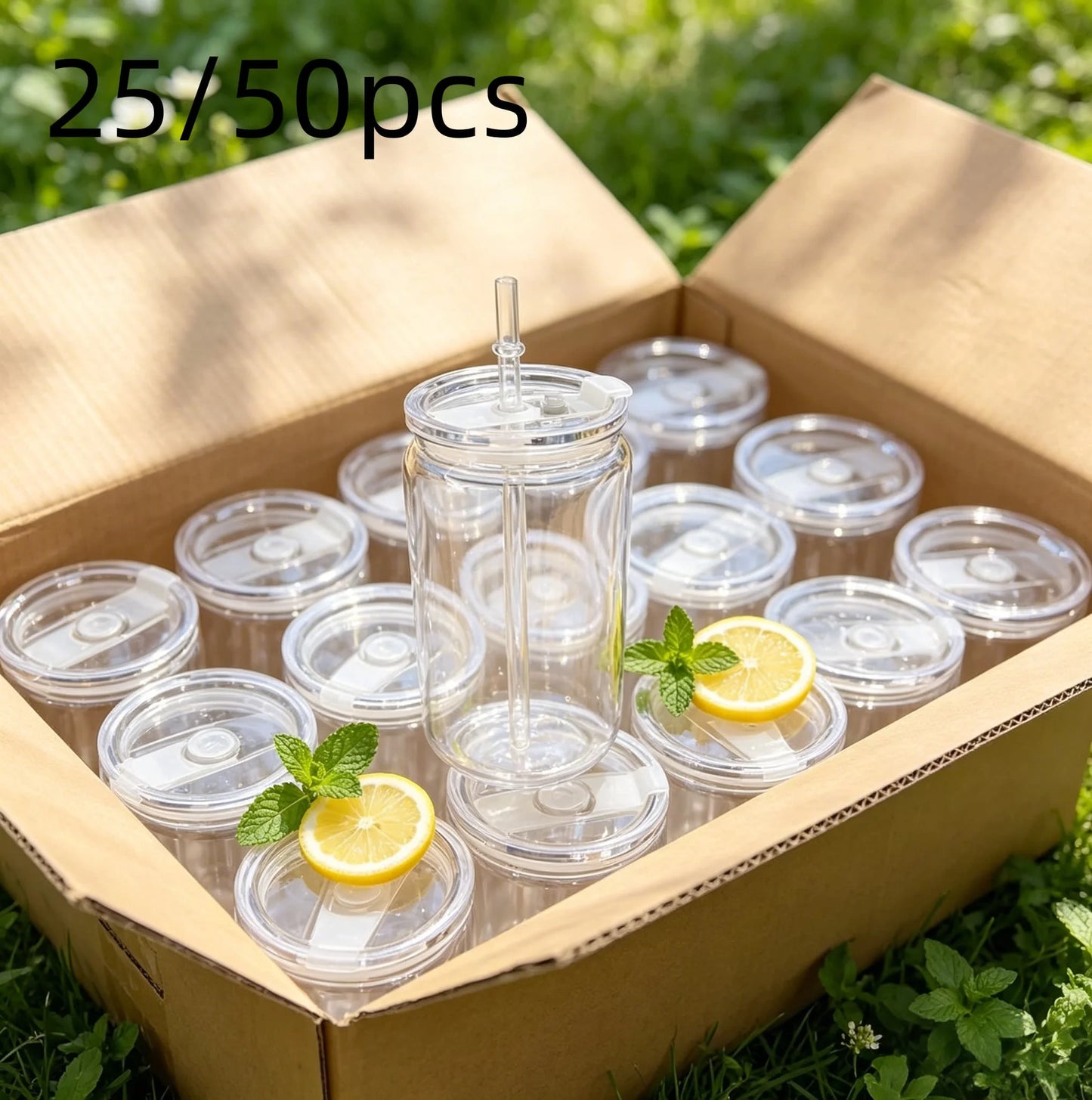 Clear Plastic Cups With Straw And Lid Reusable Portable