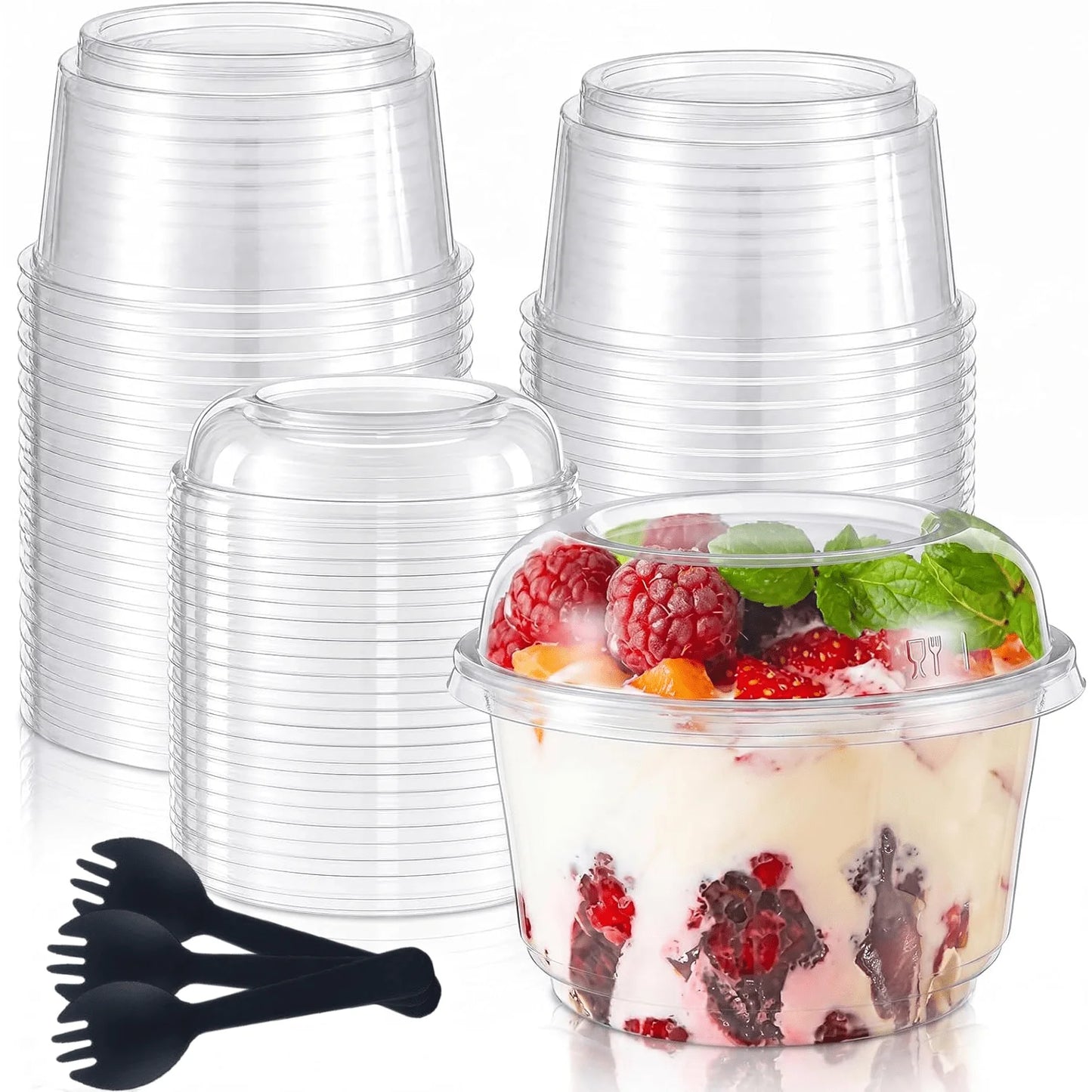 50 Pack 12 oz Plastic Dessert Cups Clear Acai Bowls with Lids Disposable Fruit Parfait Cups Containers With Spoon for Cupcake Yogurt Pudding Yogurt Parfait Smoothie