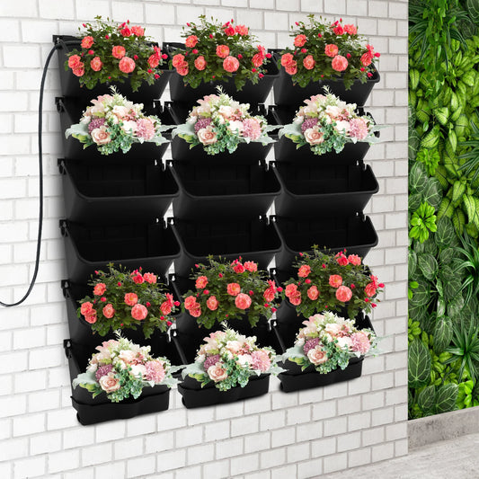 Bymaocar 18-Pot Vertical Wall Planter With Self-Watering Timer Kit