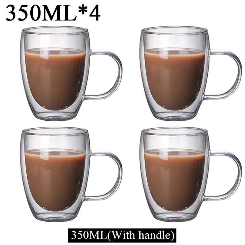 Double Wall Borosilicate Glass Mugs Set Drinkware Heat Resistant