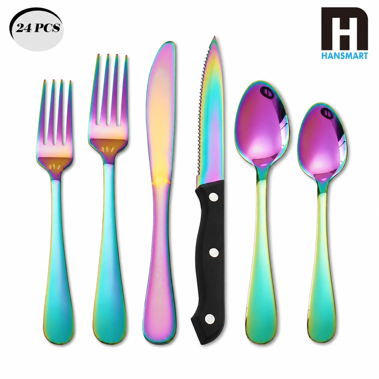 HanSmart 24-Piece Stainless Steel Flatware Set For 4 Dishwasher Safe