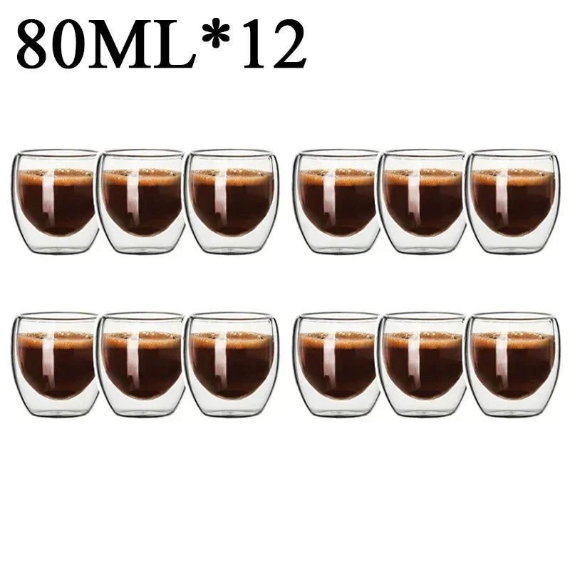 Double Wall Borosilicate Glass Mugs Set Drinkware Heat Resistant
