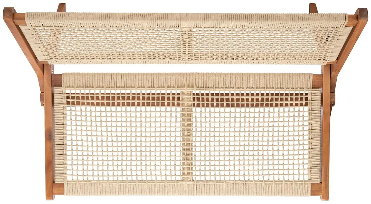 Natural Wood And Rope Foldable Bench Outdoor Patio