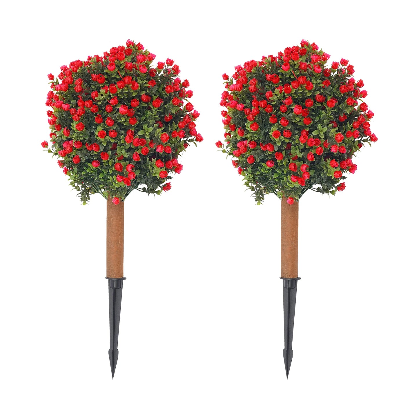 Courtyard Landscape Decor, Artificial Boxwood Topiary Ball Tree, Wood Plastic 69cm 2pcs Red Floral Ground Spike Artificial Boxwood Topiary Ball Tree, Artificial Boxwood Topiary Ball Tree Garden Patio Outdoor Layout Accessory