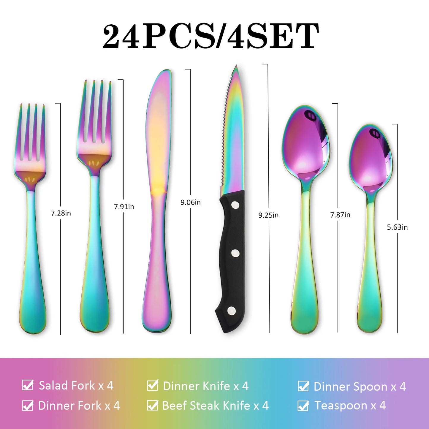 HanSmart 24-Piece Stainless Steel Flatware Set For 4 Dishwasher Safe
